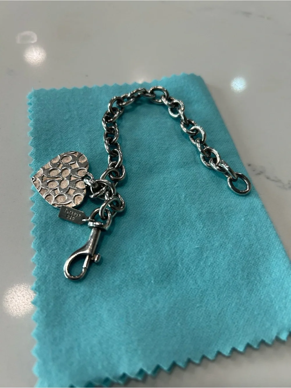 Vintage Coach Silver Heart Charm Chain Bracelet